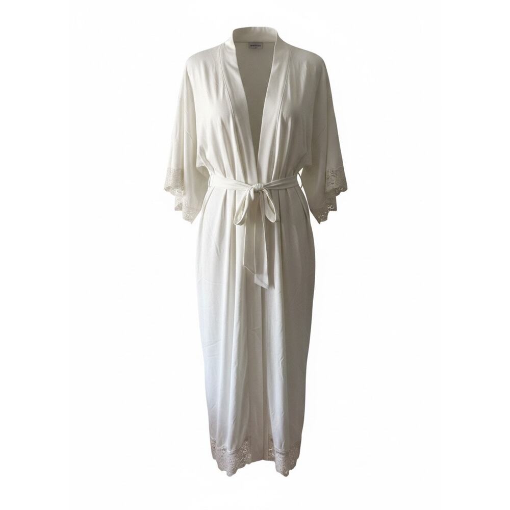 Natori ivory full-length bridal robe with romantic lace trim - Picture 2 of 8